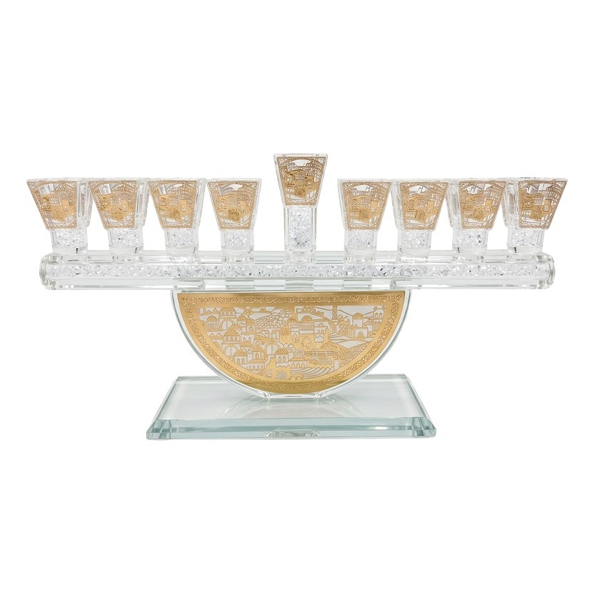 Hanoukia en cristal et métal doré